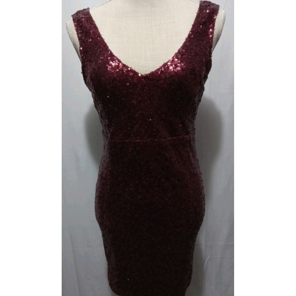 Sequin Bodycon Dress Size L Burgundy Sleeveless V-Neck Party Cocktail Homecoming